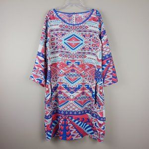 GIANNI BINI| Bohemian Aztec Southwestern Multicolor Shift Dress Size Large